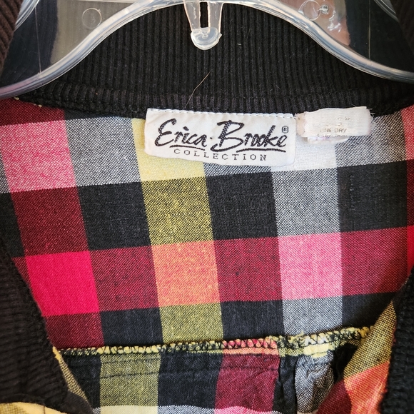 Erica Brooke checkered plaid retro  button down 3/4 sleeves - Picture 2 of 9